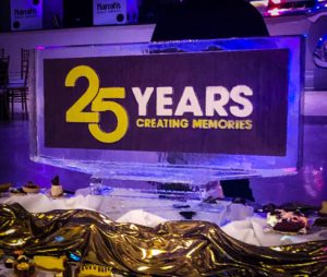 engraved color 25 years corporate anniversary ice sculpture at the Slavonian Lodge in Biloxi, MS
