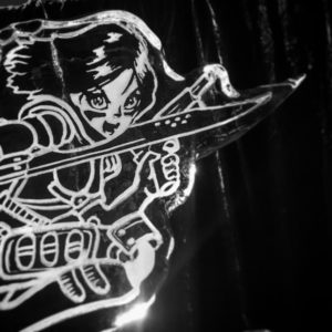 Alita Battle Angel engraved ice sculpture