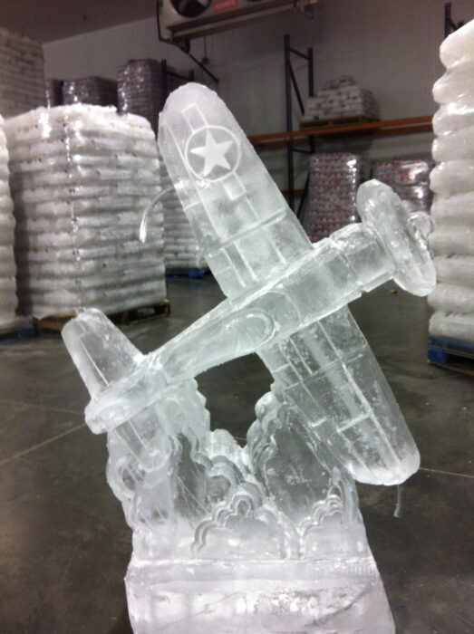 a Corsair ice luge sits in a large freezer before it's delivered to an event
