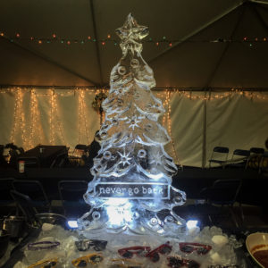 a Christmas tree ice sculpture for the wrap party of Never Go Back
