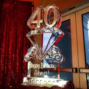 40th birthday party ice sculpture with a diamond