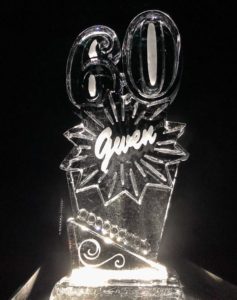 a 60th birthday ice sculpture for Gwen, by ice dragon ice sculptures