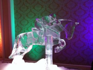 horse and rider show jumping ice sculpture at the Roosevelt Hotel New Orleans. By ice dragon ice sculptures