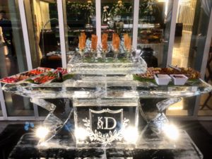 monogram ice bar with seafood trays at the Capitol Park Museum