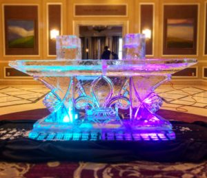 fleur de lis ice bar with color lighting at Harrah's Hotel in New Orleans