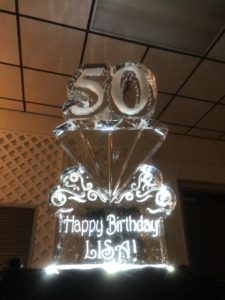 a diamond themed 50th birthday ice sculpture for Lisa by ice dragon ice sculptures