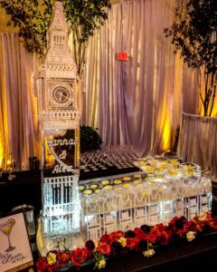 Big Ben ice luge ice bar combo for lemon drop shots for a wedding reception at the Roosevelt New Orleans