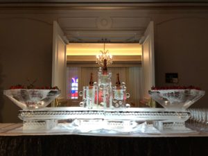 a tabletop ice bar with bubbles for champagne and strawberries at the Ritz Carlton New Orleans