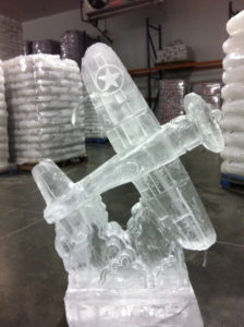 a Corsair ice luge sits in a large freezer before it's delivered to an event