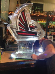 a Pluck You, dead Atlanta Falcons ice luge in New Orleans