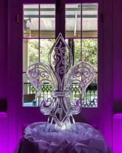 fleur de lis ice sculpture for a wedding at Ralph's on the Park near New Orleans City Park