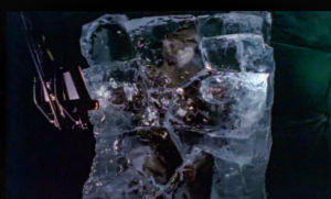 a giant ice block frozen around an alien