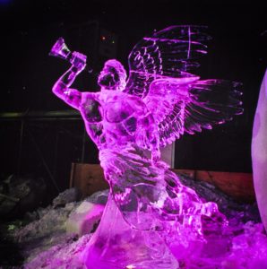 an ice sculpture of the angel Gabriel at an ice sculpture venue in Luebeck, Germany. By Dawson List