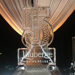 5 year anniversary ice luge for L'auberge Baton Rouge, by ice dragon ice sculptures
