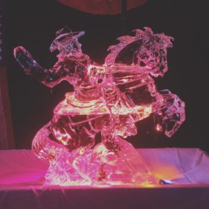 rearing horse and cowboy ice sculpture
