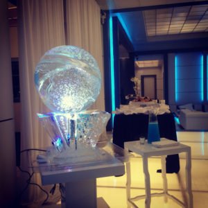 a globe ice luge on the set of Opposite Worlds