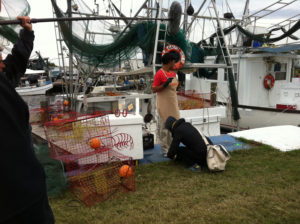 frozen fish patty ice block on the set of a Popeye's Chicken commercial