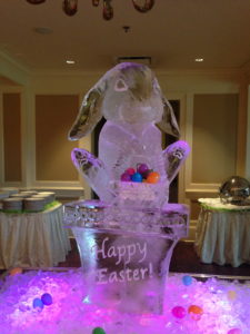 holiday ice sculpture of the Easter Bunny with floppy ears for Easter brunch at Metairie Country Club