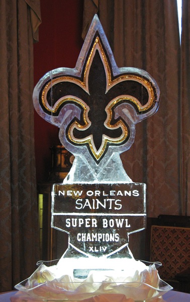 New Orleans Saints Super Bowl victory ice sculpture for LombardiGras