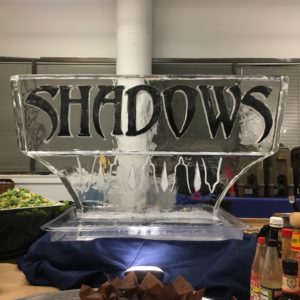 Shadows logo ice sculpture for the Cloak and Dagger wrap party