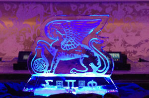 a sphinx ice sculpture at the Civic Theater. By ice dragon ice sculptures