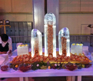 ice towers are filled with shrimp at the grand opening of the thyssenkrupp facility