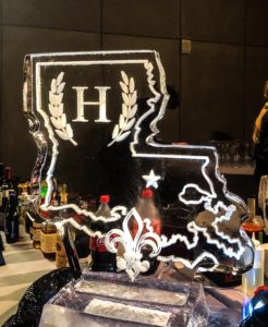 State of Louisiana ice sculpture with an engraved H wreath monogram