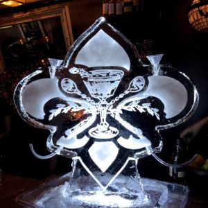 a fleur de lis double ice luge featuring the Death & Co. logo during a 2019 Tales of the Cocktail event at Sylvain