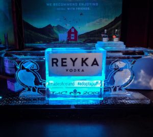 an ice bar with Reyka vodka puffin details