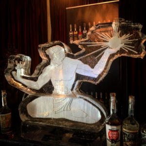 An ice sculpted version of the Spirit of Detroit sculpture for a Tales of the Cocktail event