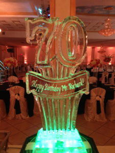 70th birthday ice sculpture for Mr. Richard, by ice dragon ice sculptures