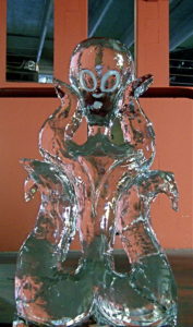 alien with tentacles ice sculpture based on The Scream, 1893 by Edvard Munch