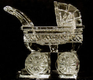a baby carriage ice sculpture