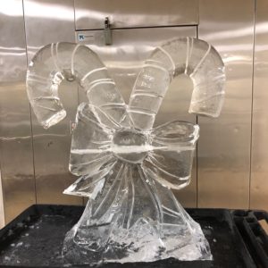 large candy cane ice sculpture at English Turn Country Club