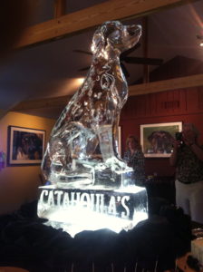 Catahoula's ice sculpture for a restaurant grand opening in Grand Coteau, LA. By ice dragon ice sculptures
