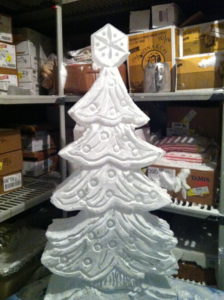 frosty Christmas tree ice sculpture, still in the freezer