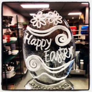 an engraved Happy Easter egg ice sculpture by ice dragon ice sculptures