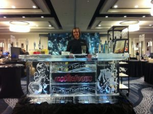 ice bar for mobilefocus with ice portraits and music notes