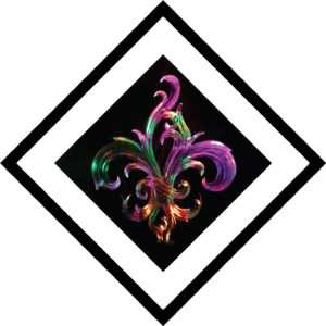 simulation of a float framed print of the Mardi Gras fleur-de-lis ice sculpture