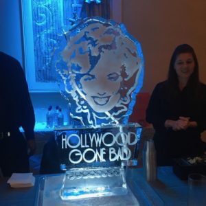ice portrait of Marilyn Monroe as an ice luge for a Hollywood Gone Bad party