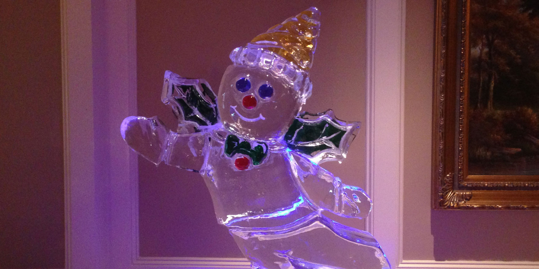 ice sculpture of Mr. Bingle, the New Orleans snowman that helps Santa