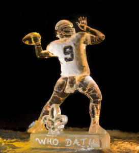 9 foot tall ice sculpture of New Orleans Saints quarterback Drew Brees