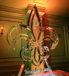 fleur-de-lis ice sculpture for a wedding at Chateau Country Club