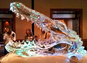 alligator head ice sculpture at the Intercontinental Hotel in New Orleans