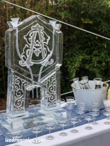 monogrammed espresso martini luge at Maison Lafitte on the New Orleans northshore. By ice dragon ice sculptures