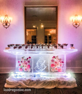 monogrammed flower ice bar by ice dragon ice sculptures at Baton Rouge Country Club
