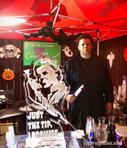 Micheal Myers and a Michael Myers ice luge by ice dragon ice sculptures