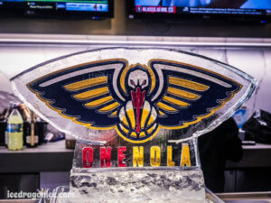 New Orleans Pelicans One Nola logo ice sculpture by ice dragon ice sculptures