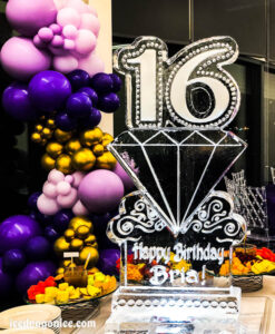 sweet 16 birthday ice sculpture for Bria by ice dragon ice sculptures