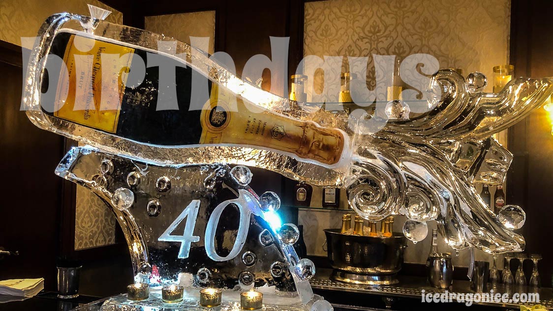champagne and bubbles ice luge for a 40th birthday at Basin St. Station
